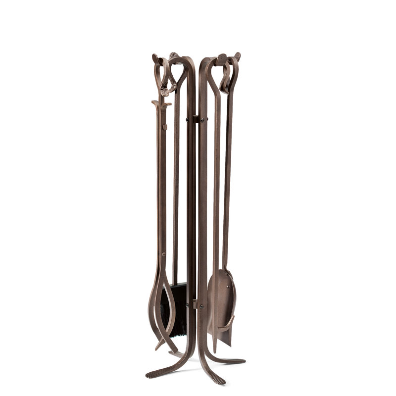 4 Piece Iron Fireplace Tool Set, Bronze