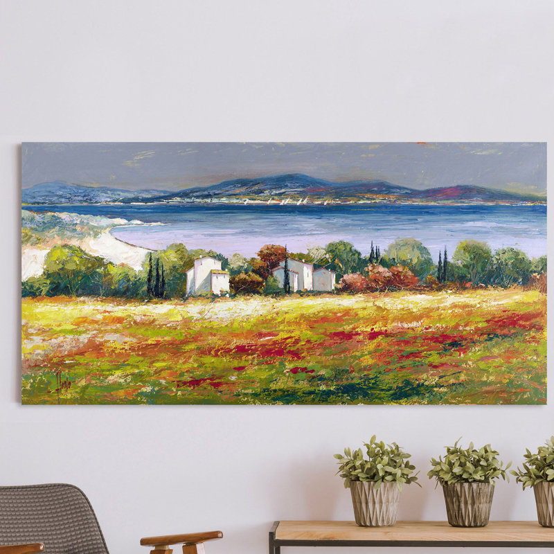 Mediterranean Village by Luigi Florio - Wrapped Canvas Painting, 35cm H x 70cm W x 4cm D