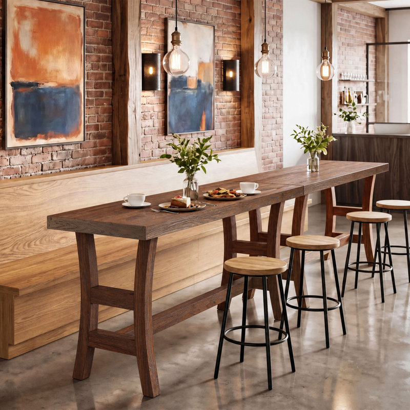 63'' Solid Wood Bar Table with Footrest