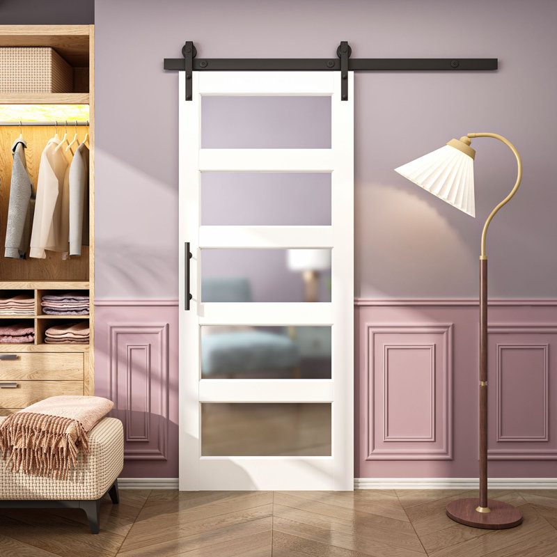 Porte de grange coulissante en verre 42 po x 5 po 42 po avec quincaillerie incluse, assemblage facile avec trous pré-percés, verre givré imperméable pour la salle de bain