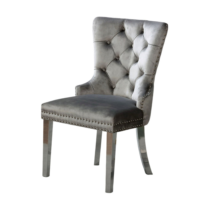 Contemporary Flannelette 2Pcs Side Chairs, Gris