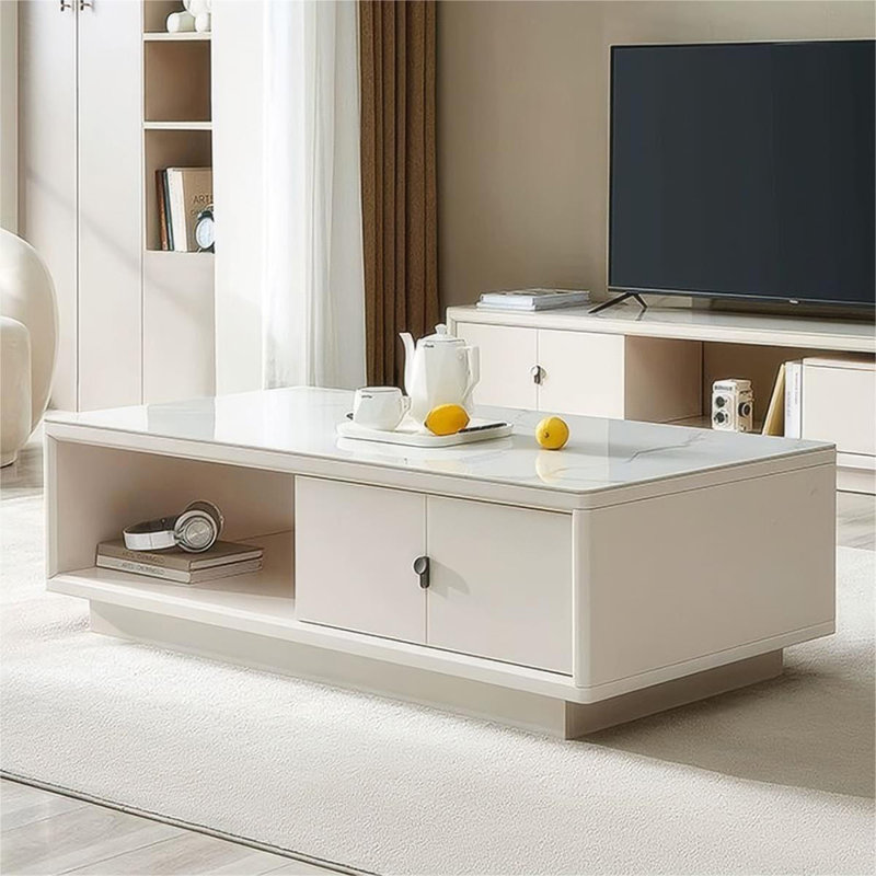 Table basse rectangulaire en bois manufacturé blanc massif