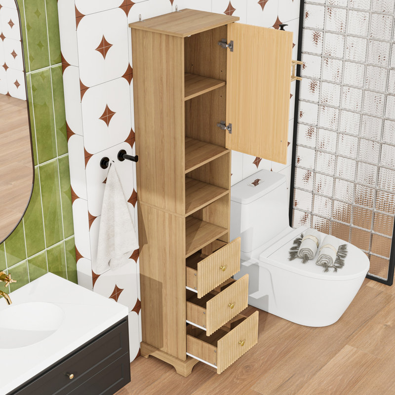 Armoire de salle de bain avec tablette réglable, 3 tiroirs et rangement ouvert