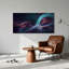 Art sur toile, rubans tourbillonnants bleu sarcelle et mauve sur fond sombre-993637831