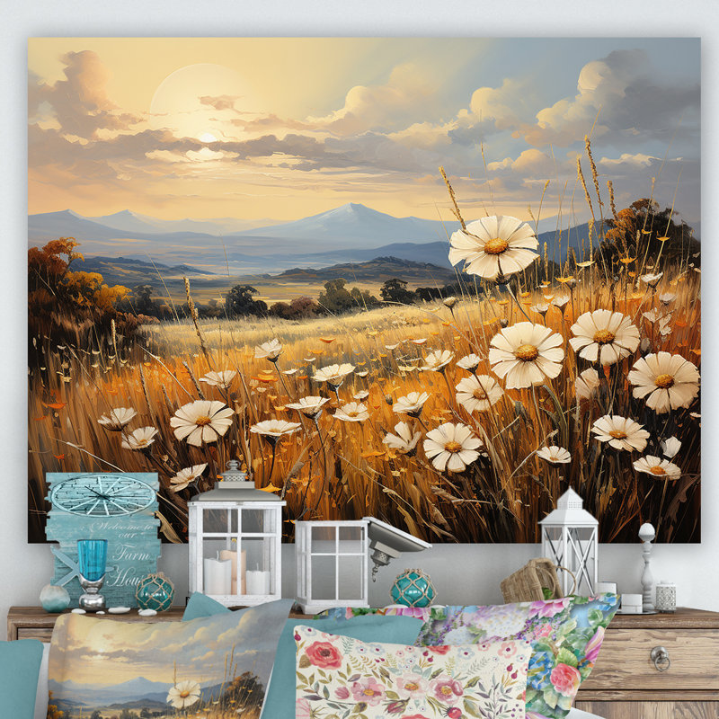Magnifique champ de fleurs chaudes sur toile, H 12 po x l 20 po x P 1 po, Toile tendue