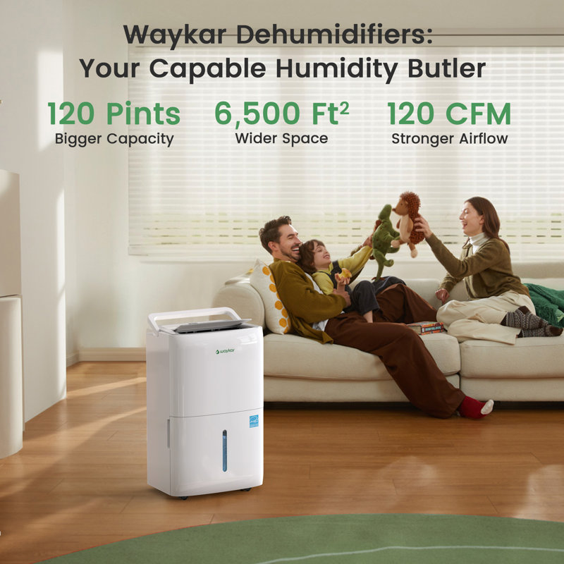80 & 120 Pints Energy Star Home Dehumidifier for Spaces up to 5,000 -6,000 Sq. Ft, Daily moisture removal of 120 pints