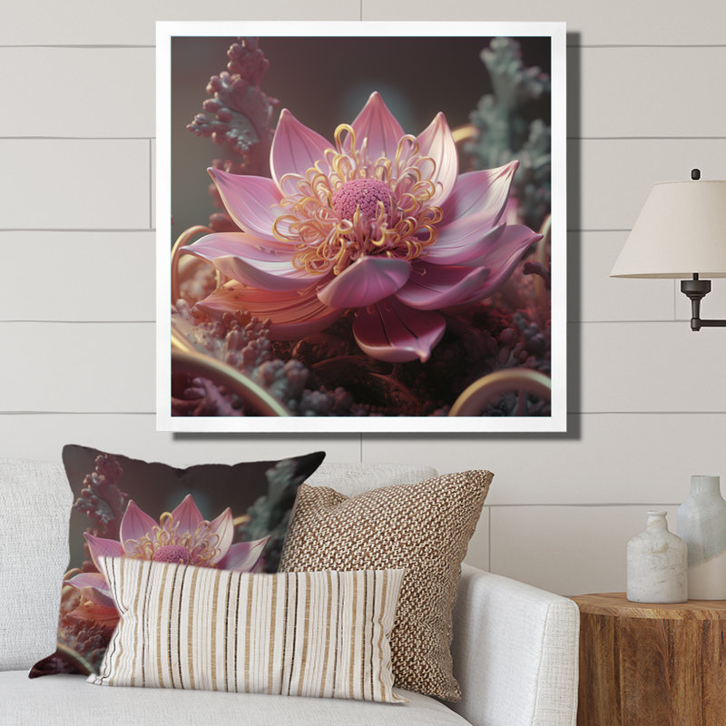 «Blooming Magical Pink Lotus I» sur toile, H 36 po x l 36 po x P 1,5 po, Cadre simple blanc