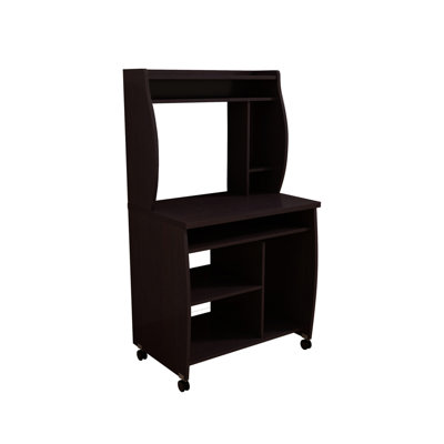 Chariot d'ordinateur avec dos ouvert pour micro-ondes et équipement, étagère à épices, mobile sur quatre roues verrouillables, style ombragé, plateau à clavier coulissant, fabrication de panneau de particules, profondeur de 29,5 po, largeur de 19,51 po, 52,43 po