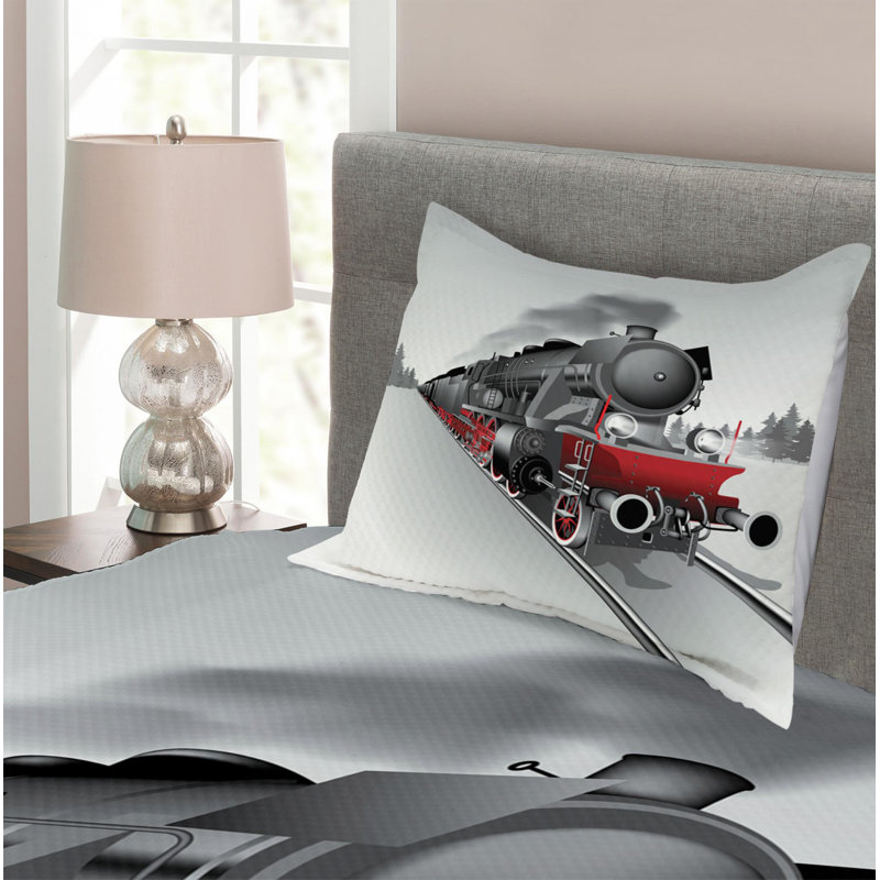 Steam Engine Industrial Polyester Toile Coverlet, Twin Coverlet + 1 Sham