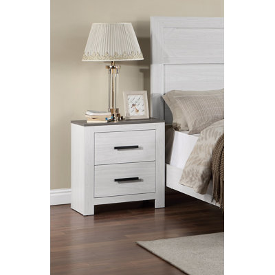 Table de chevet blanche avec 2 tiroirs, placage de papier, mobilier de chambre à coucher | Idée de cadeau