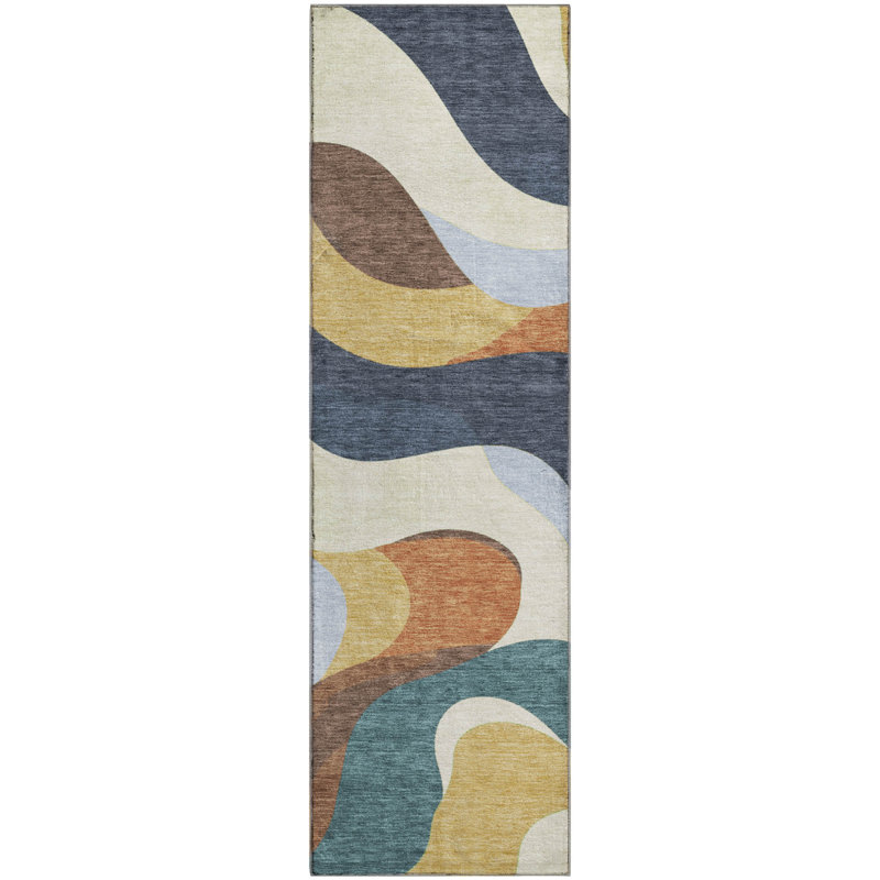 Premium Machine Washable Mayfield AMF2186 swirls Rug, Gold, 2'3" x 7'6" Runner