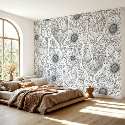 Wall Mural Peel and Stick Wallpaper Seamless Chicken rooster hen Self-Adhesive Removable Contact Paper Wall Decor for Living Room Bedroom 69"H x 96"W