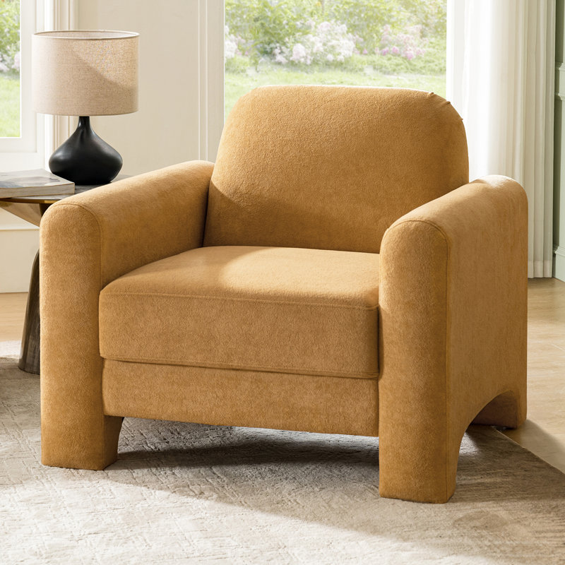 Gabriel Modern 91CM Wide Curved Chenille Armchair, Camel