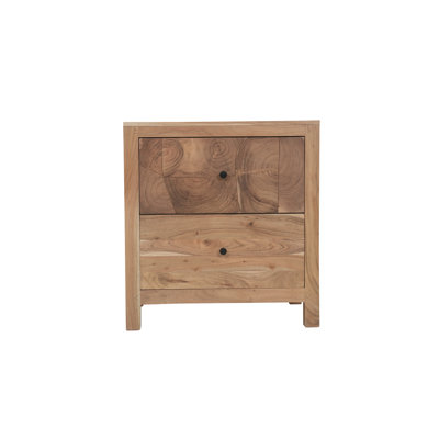Solid Acacia Wood Tree Trunk 2-Drawer Nightstand