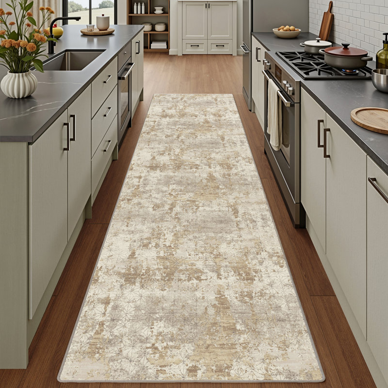 Sarah Modern Abstract Machine Washable Area Rug with Non-Slip Backing, Runner 2' x 8'