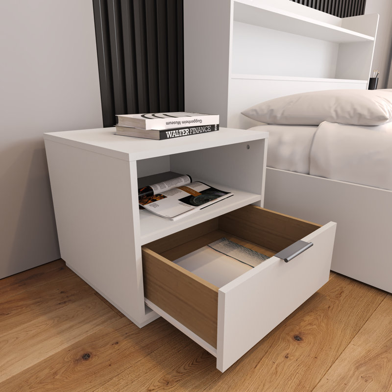 Leika 1 - Drawer Particle Board Nightstand, White