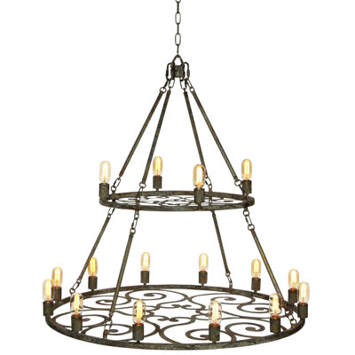 Heritage 16 - Light Candle Style Wagon Wheel Chandelier