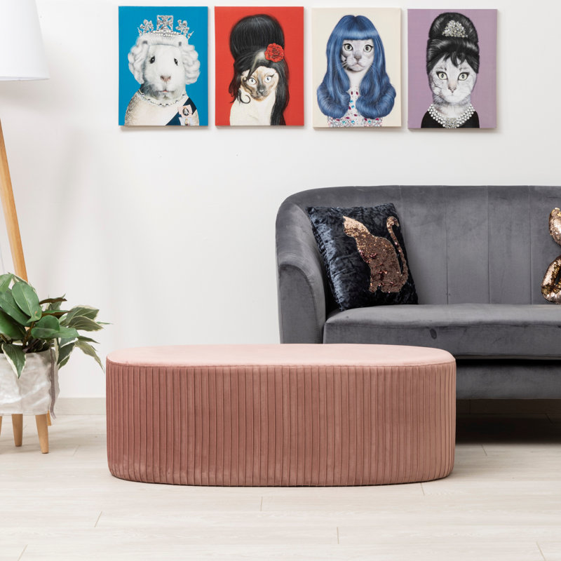Gaudette 42cm Wide Velvet Oval Ottoman, Pink