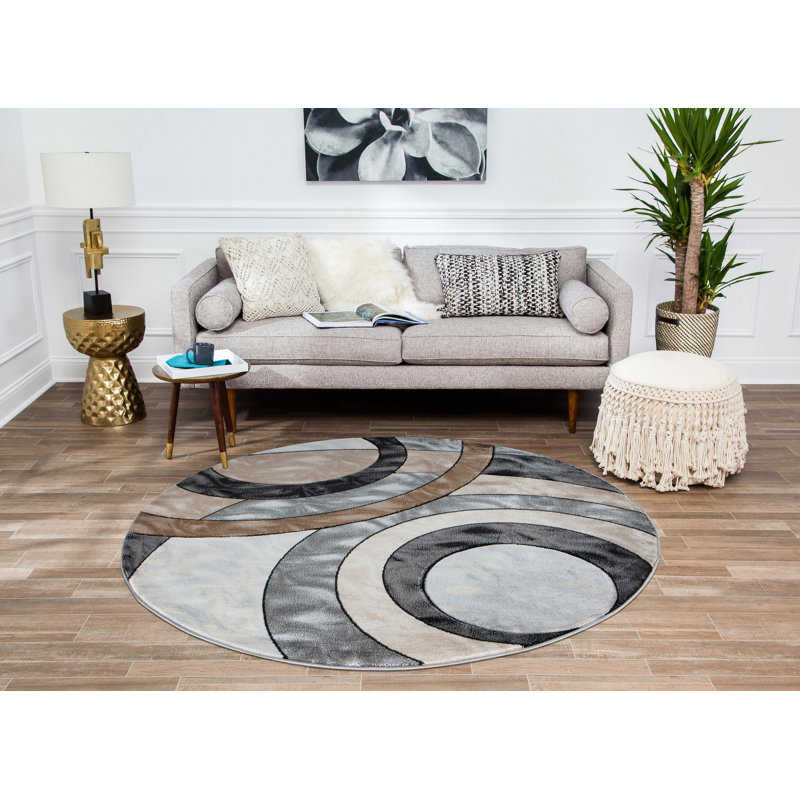 Tapis brun / gris / noir Adonia, Rond 5 pi 2 po