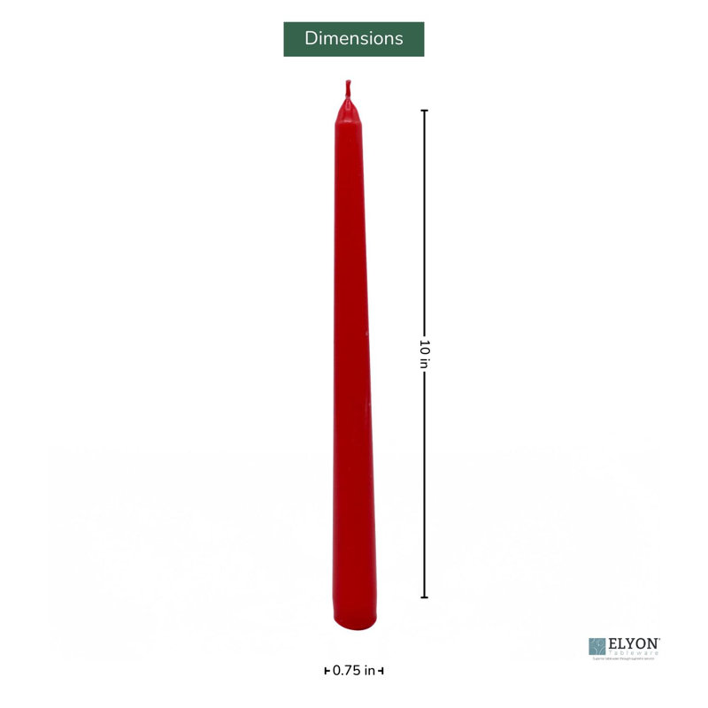 Colored Unscented Wax Taper Candles, 8 Hour Burn Time, Red