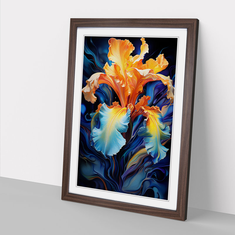 Iris Flower Symbolism - Single Picture Frame Print on Wood, 64cm H x 46cm W x 2cm D, Walnut Framed