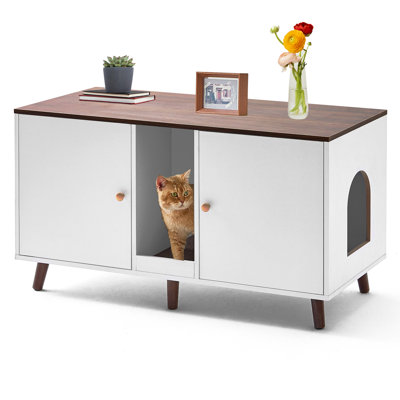 Corvese 42.5" W Manufactured Wood Double Cat Litter Box Enclosure with Scratching Pad