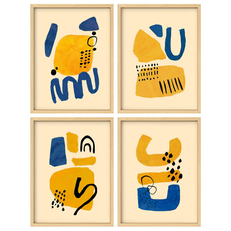 "Décoration murale abstraite bleue et jaune", 4 pièces, Naturel, H 16 po x l 12 po