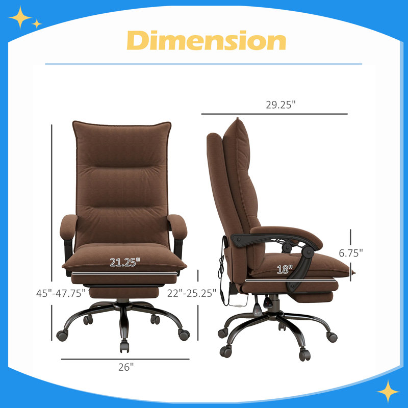 Heated and Massage Office Chair with 6 Vibration Points Reclining Chair with Footrest Armrest and Padding, Brown