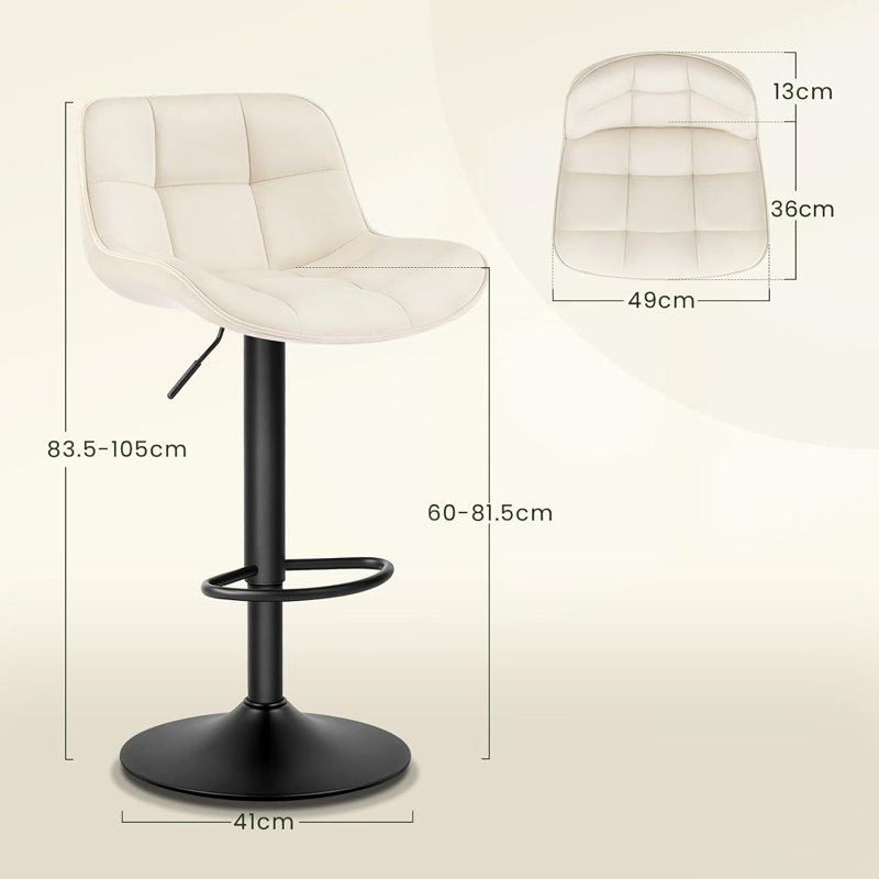 Stace Swivel Upholstered Adjustable Height Counter Stool with Metal Frame, Cream