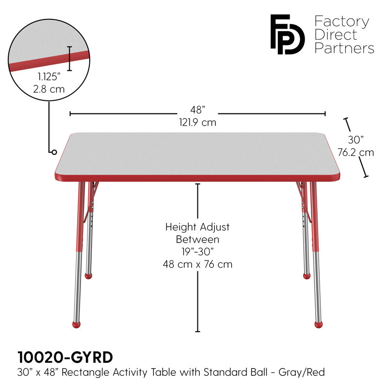 Rectangular Classroom Table, Gris, rouge