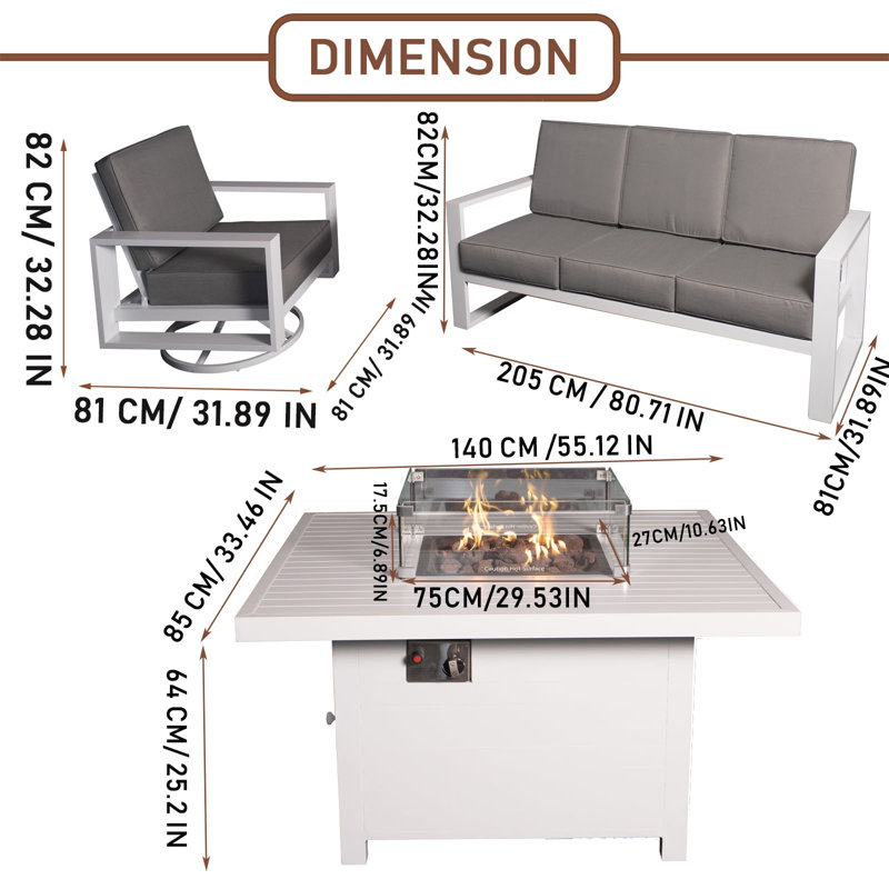 Ensemble repas extérieur pour 5 personnes Makensi, H 25,2 po x L 55,11 po x l 33,46 po