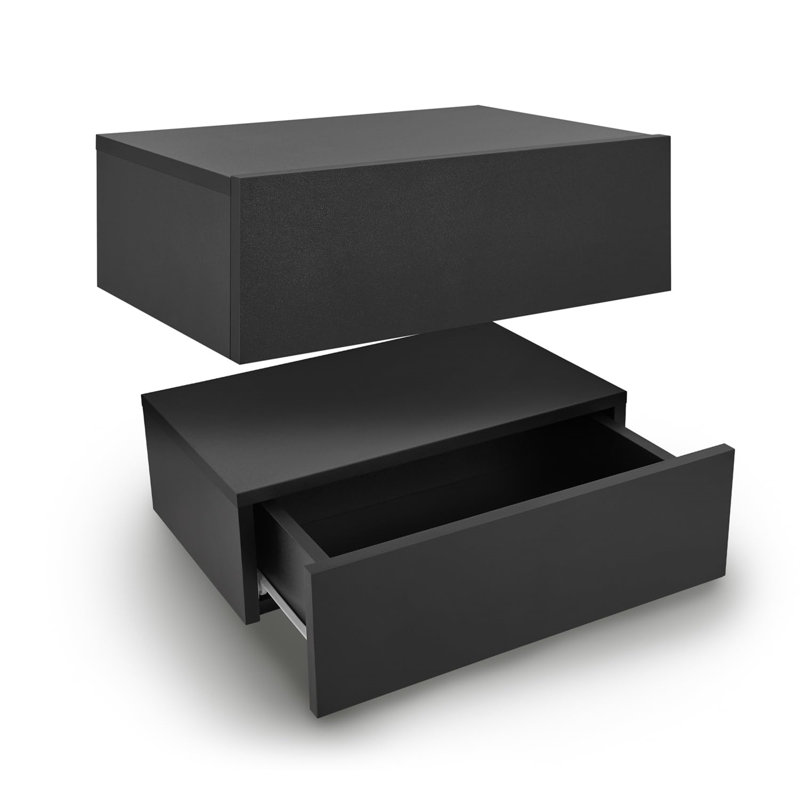 Bihan 46cm W Solid + Manufactured Wood Bedside Table, Black