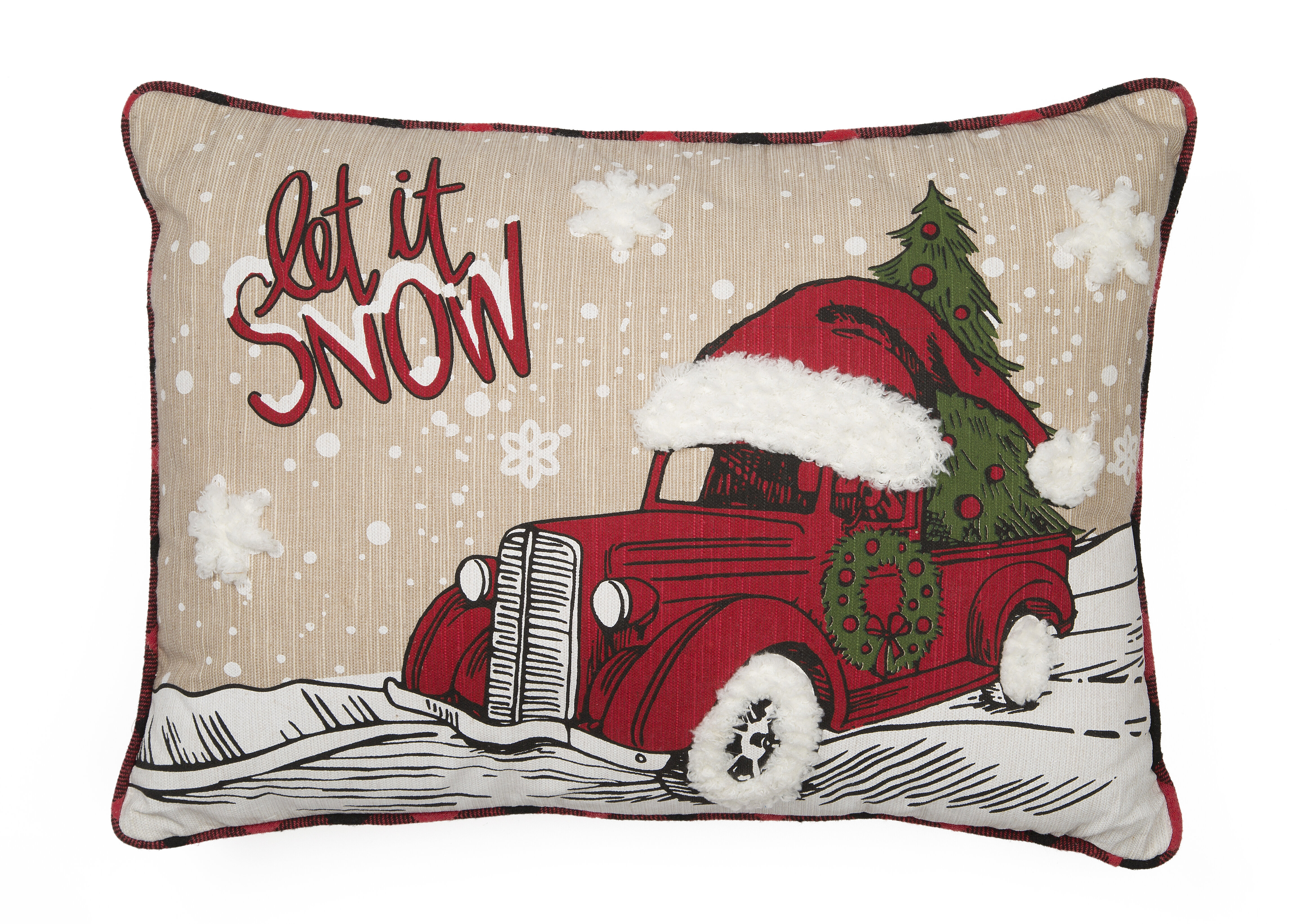 Red Truck Pillow Cover (Happy Holidays) - Linen and Ivory