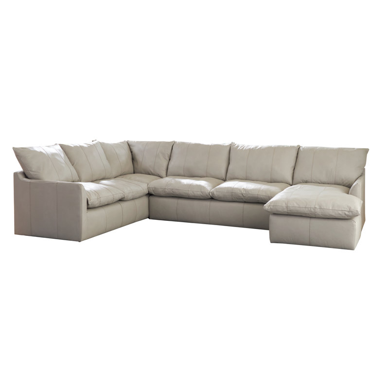 4 - Piece Genuine Leather Chaise Sectional with Matching Ottoman, Right Hand Facing