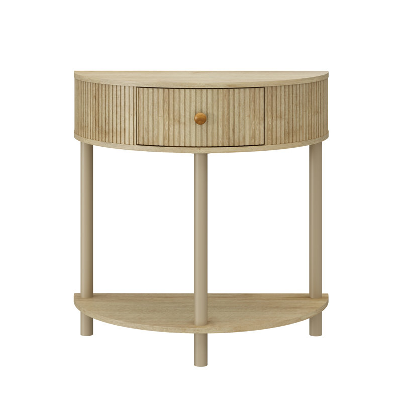  Charlbury 31"W Half-Round Solid Wood Console Table with Fluted Drawers, Natural Wood
