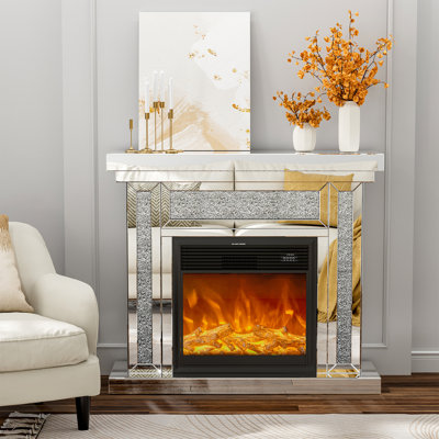 Merrissa Mirrored Electric Fireplace TV Stand with Electronic Fireplace