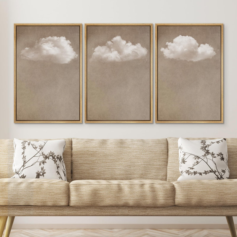 «Cloud Modern, minimaliste, beige, blanc, nature, nature, désert, art moderne, salon frais», 3 pièces, Naturel