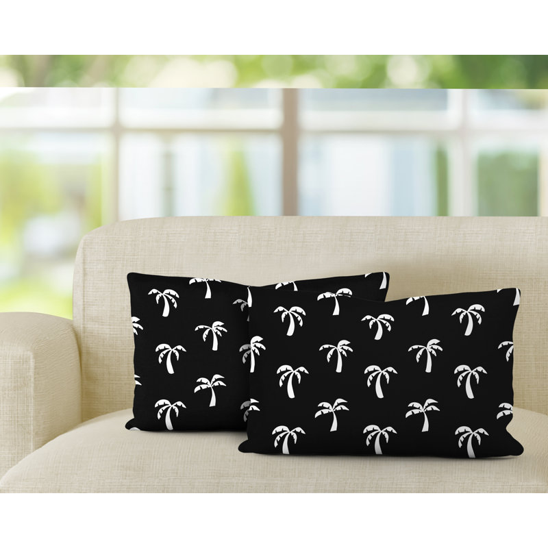 Floral Outdoor Reversible Throw Pillow, Black