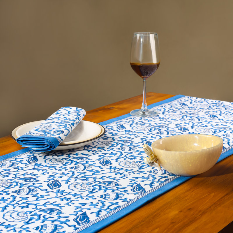 Chemin de table en coton Seaside Serenity, Bleu / rouge