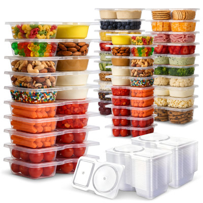 Contenants à collation réutilisables à 2 compartiments avec couvercles Snap-On, 4,5 oz, paquet de 20