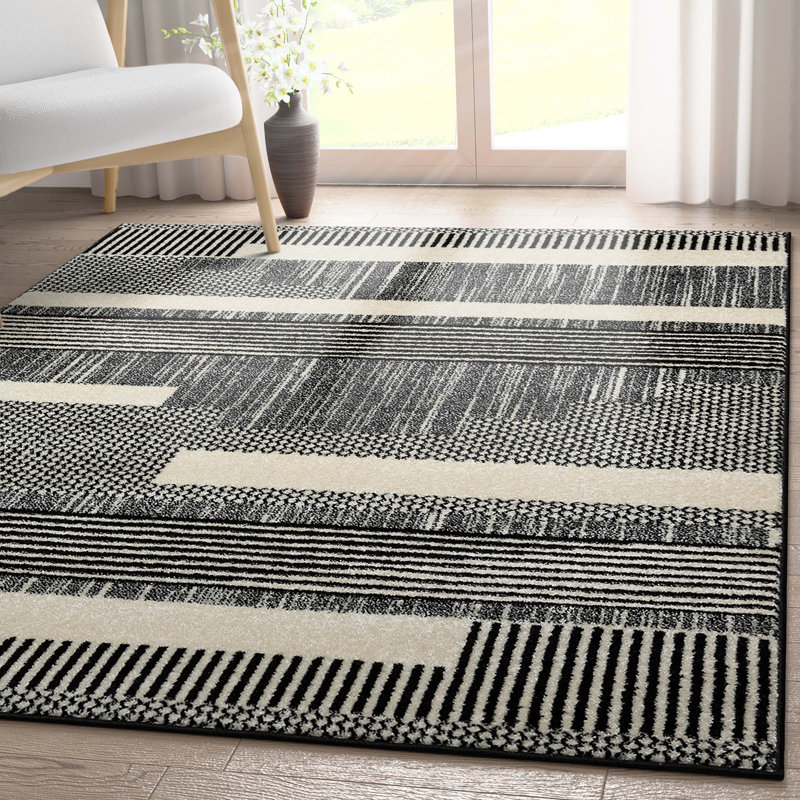  Tapis gris foncé Mystic Athena Tribal, Rectangle 7 pi 10 po x 9 pi 10 po