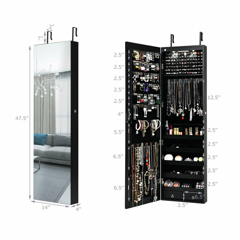 Armoire à bijoux avec miroir Argante, Noir