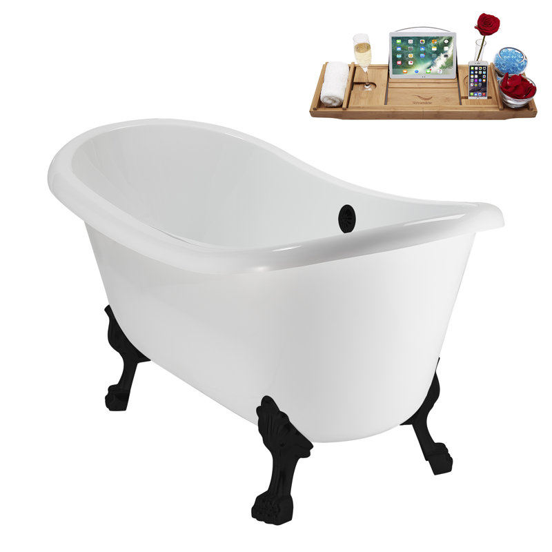 59" Streamline Clawfoot Tub,Tray,Drain, Clawfeet, Matte Black, Matte Black
