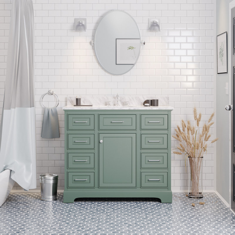 Ensemble de meuble-lavabo simple 42 po Ronnie, Marbre de Carrare, Vert sauge