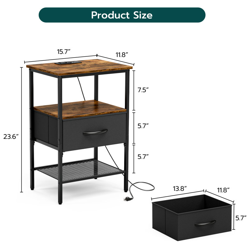 Ladislav End Table with Built-In Outlets
