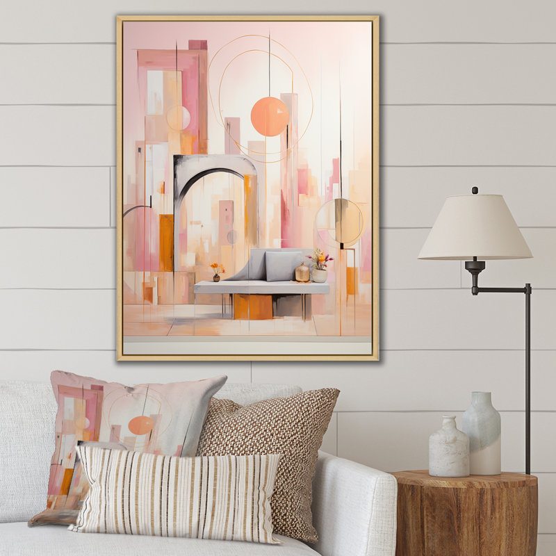 «Golden City Dreams Retro Illustration», reproduction sur toile, Cadre naturel flottant, H 32 po x l 16 po