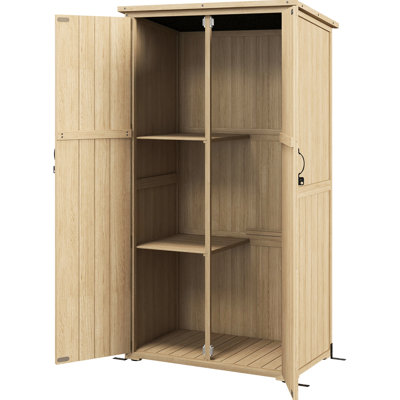 Outdoor Wooden Shed With Lockable Function, Waterproof Asphalt Roof And Shelves - Natural Wood Cabinet For Gardening Tools Pool Accessories Garden Lock Storage Supplies
