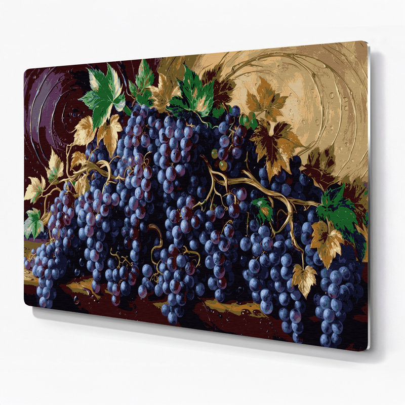 Fruit, raisin, champagne, mauve, art mural en métal, H 20 po x l 24 po