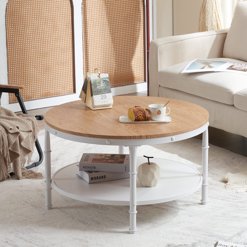 31.5" Round Farmhouse Coffee Table, Natural Wood