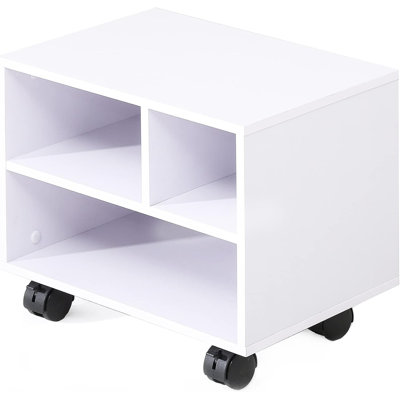 Under Desk Printer Stand With Storage Organizer - Mobile Printer Cart With Removable Casters For Home Office, Sturdy Mdf Board Construction